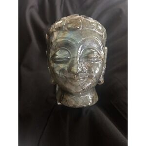 Hand Carved Labradorite Buddha Head with Flash